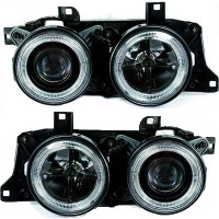 Phares avant BMW Serie 7 E32 Angel Eyes 88-95 - Noir