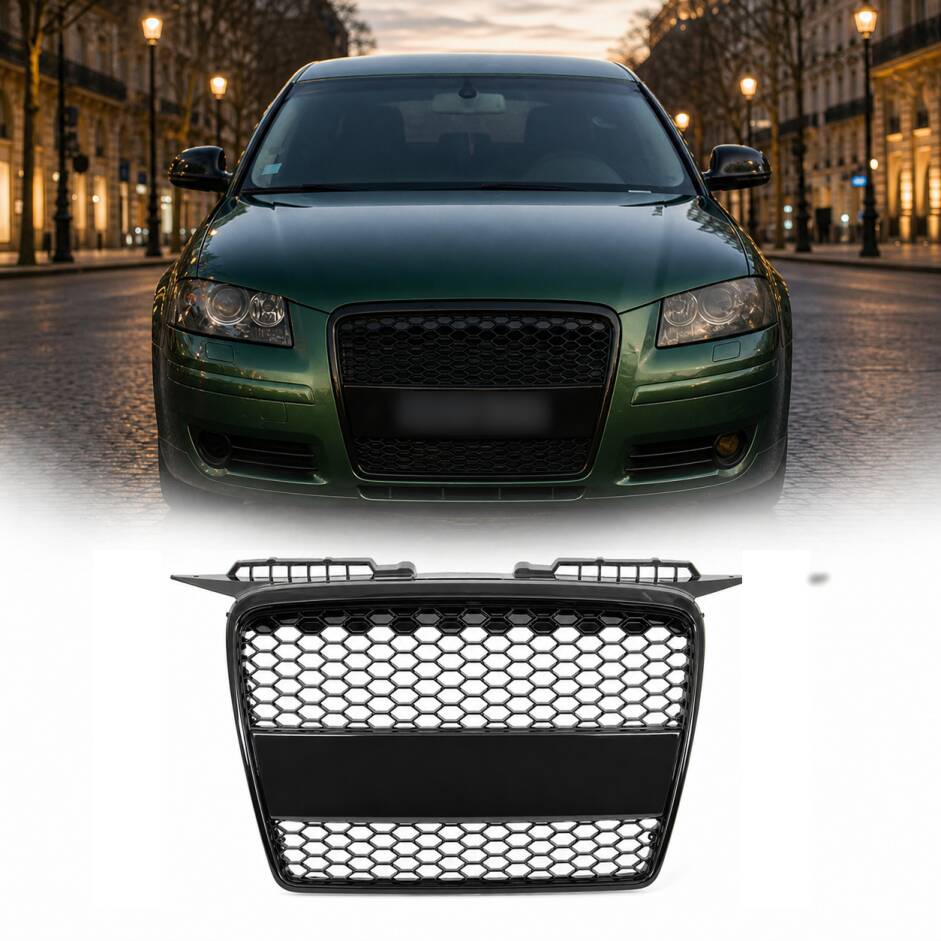 Grille calandre Audi A3 8P 05-08 - Nid d'abeille - Noir brillant