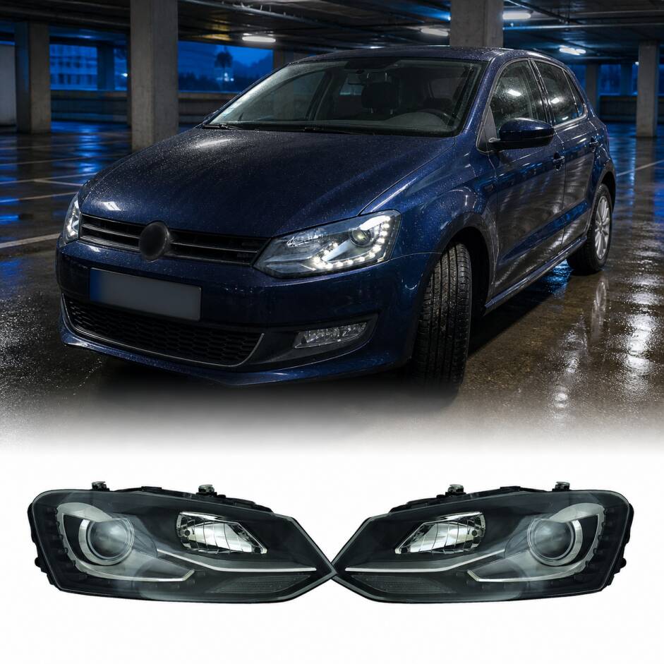2 Phares avant VW Polo 6R 09-14 - LED look GTI - noir Chrome
