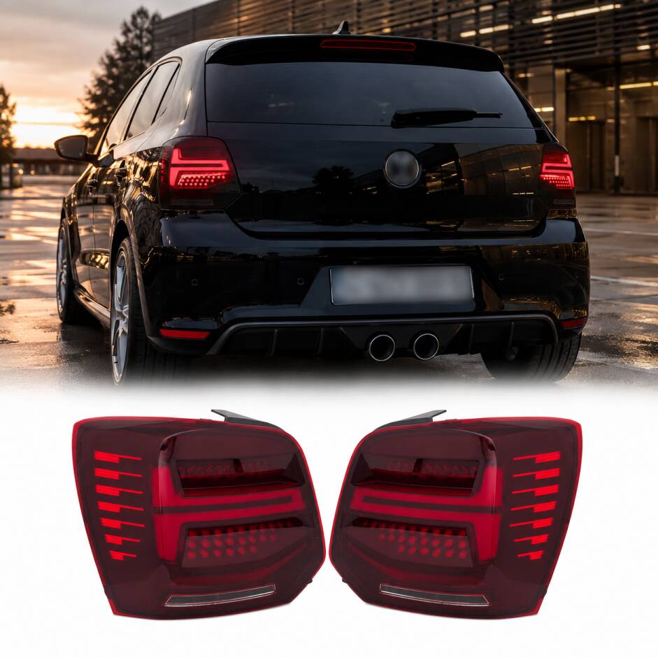 2 Feux arriere VW Polo 6R 6C dynamiques - fullLED look lazer - Rouge Cerise