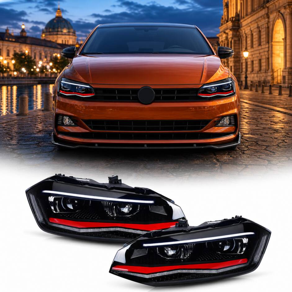 2 Phares halogene VW Polo 6 AW 17-21 - dynamiques - Noir look GTI