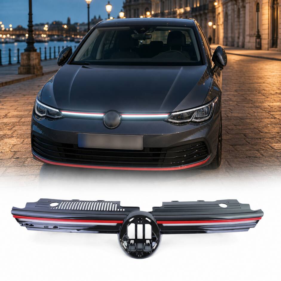 Grille calandre VW Golf 8 (VIII) 20-23 - look GTI avec LED - Noir brillant