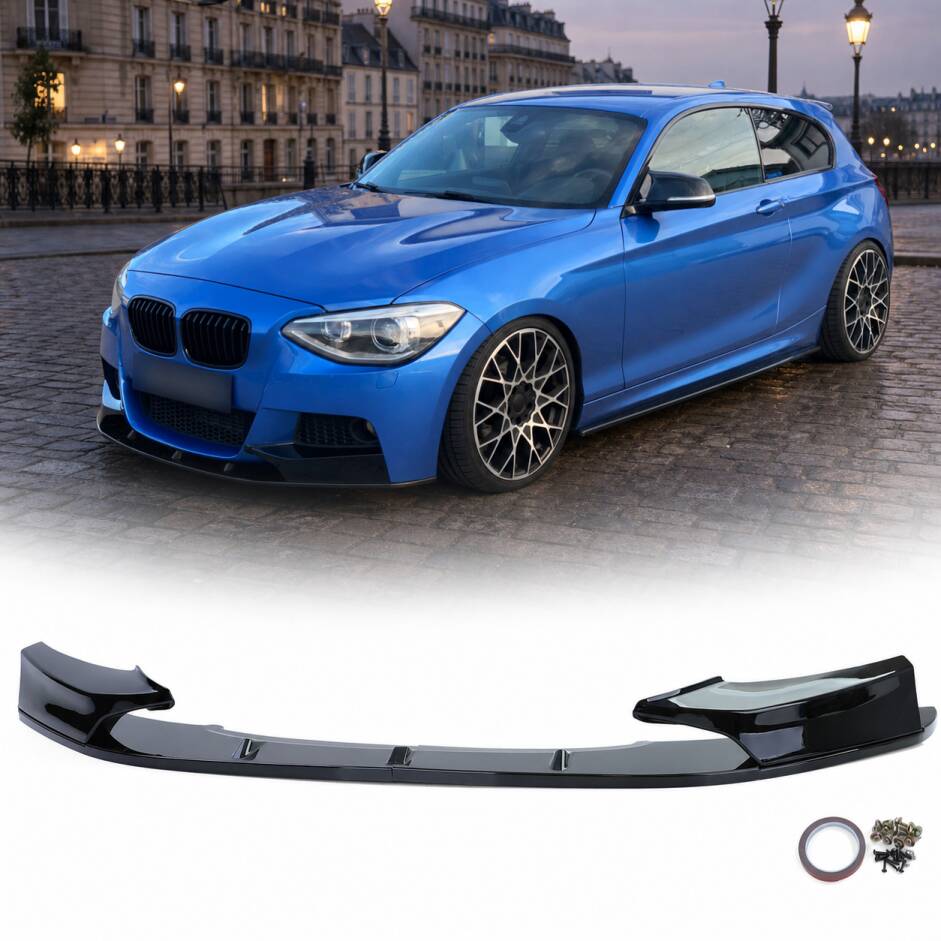 Spoiler lame de pare choc - BMW Serie 1 F20 F21 10-14 - look mperf - noir brillant