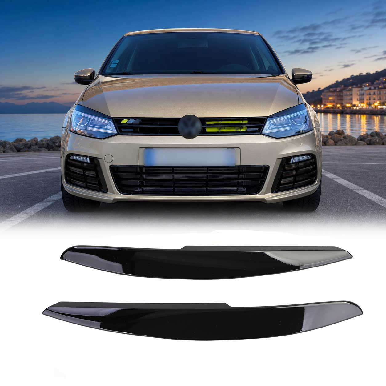 2 Paupieres de phares VW Polo 6R 6C 09-17 - noir brillant.