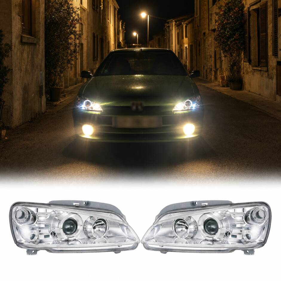 2 Phares avant Peugeot 106 Angel Eyes 96-03 - Chrome