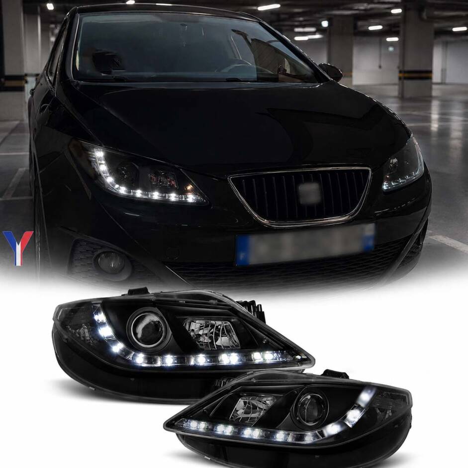 2 Phares SEAT Ibiza 08-12 - Feux jour LED - Noir