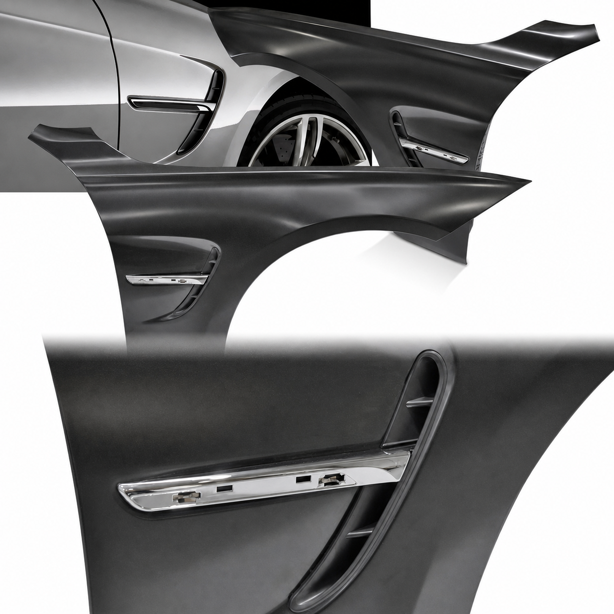 2 Ailes avant look M4 avec prises d’air chromées pour BMW Série 4 F32 / F33 / F36 13-20