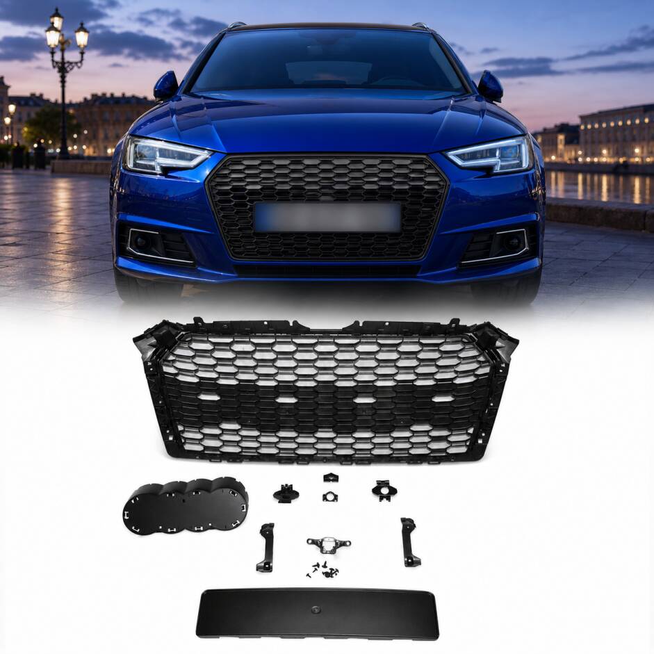 Grille calandre Audi A4 B9 15-19 - look RS4 - Noir Brillant - PDC