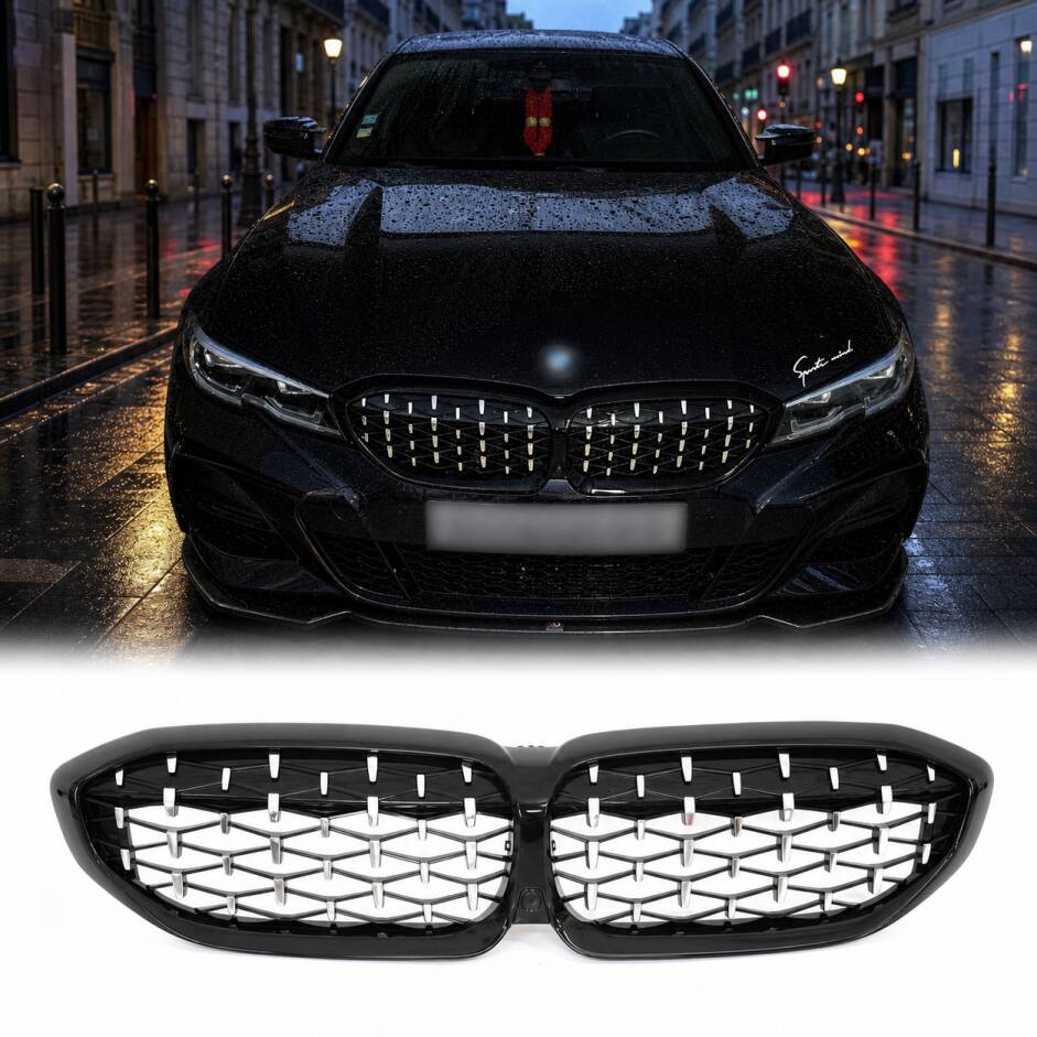 Grilles calandre BMW Serie 3 G20 G21 look diamant - 18-22 - Chrome Noir