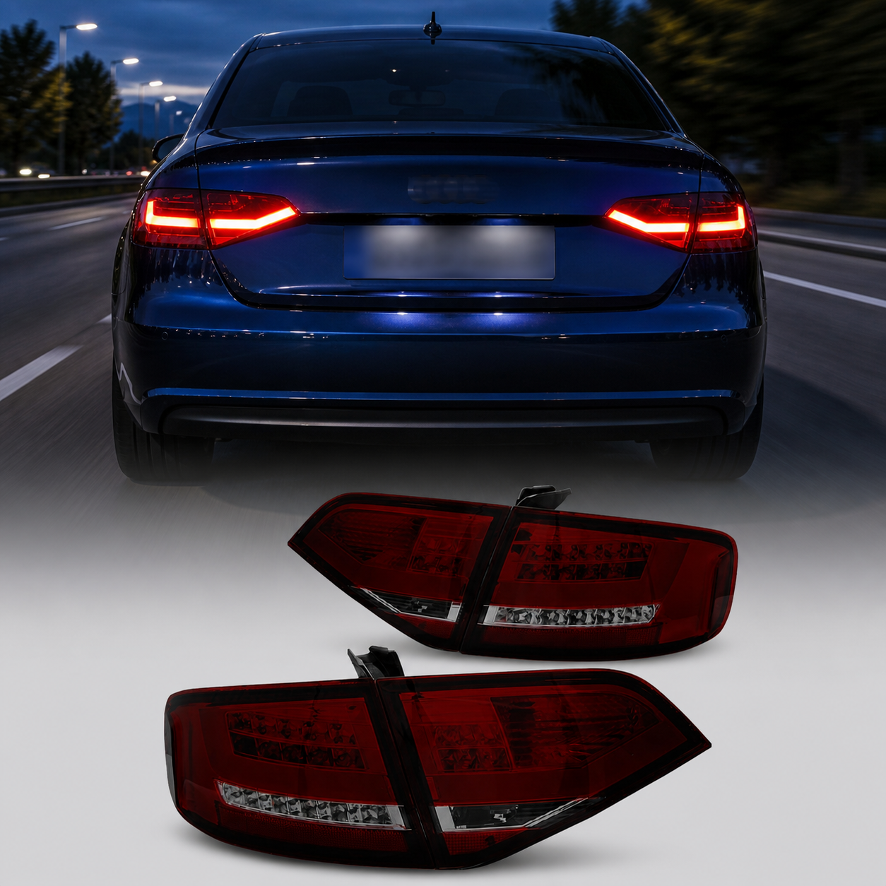 2 Feux LED LTI AUDI A4 B8 berline 07-11 - Rouge fume