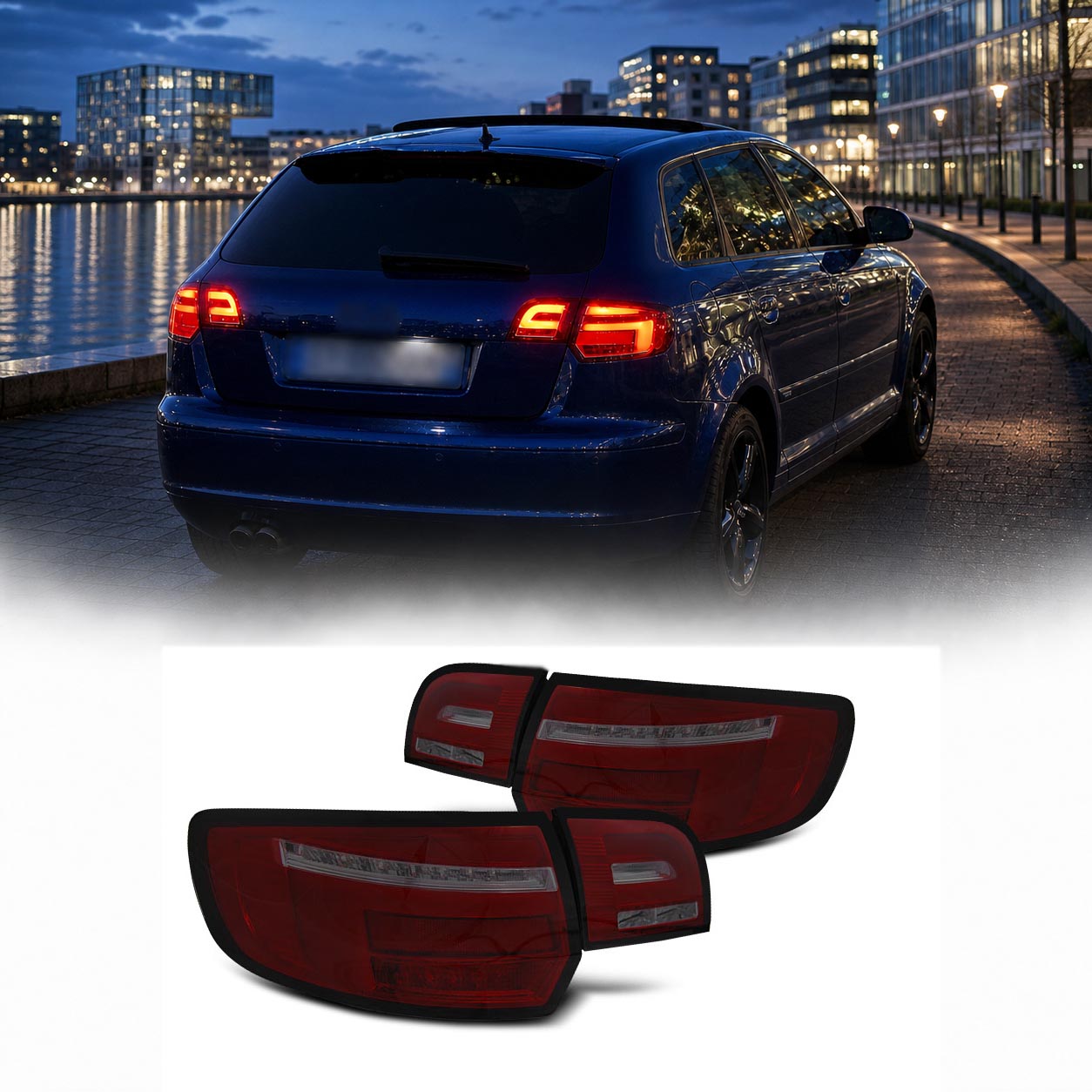 2 Feux arriere AUDI A3 Sportback fullLED Dynamique 03-08 look 8V - Rouge / Fume