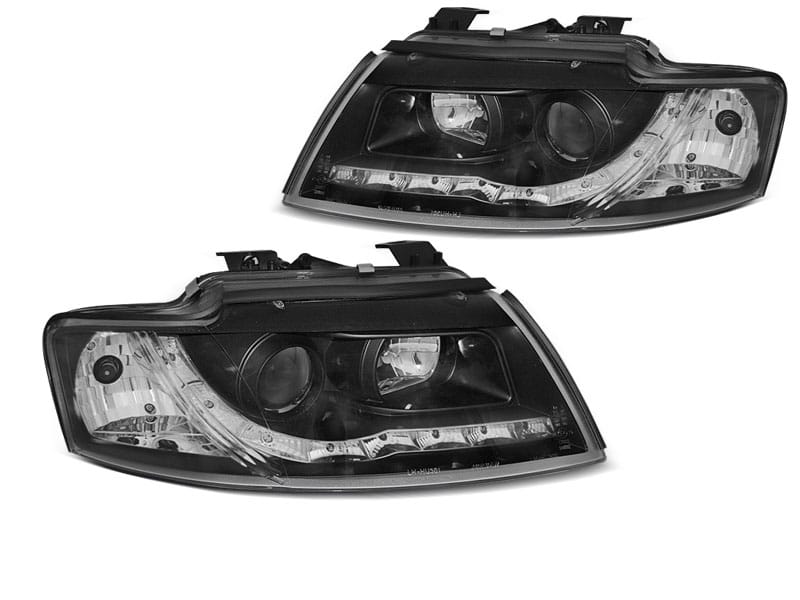 Phares Avant Angel Eyes CCFL Noirs Pour Audi A4 B6 (8E) - Berline Et Break 2000-2004 - Anneaux Blanc-bleu, éclairage Puissant