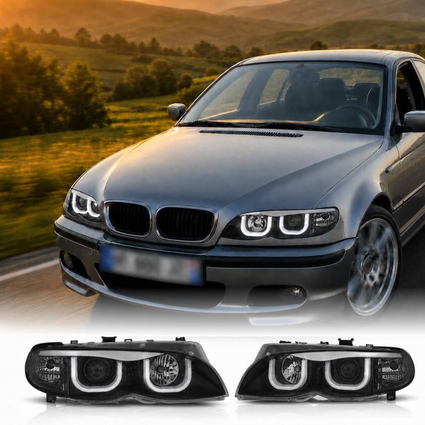 2 Phares avant BMW 3D LED E46 Berline Angel Eyes - Noir