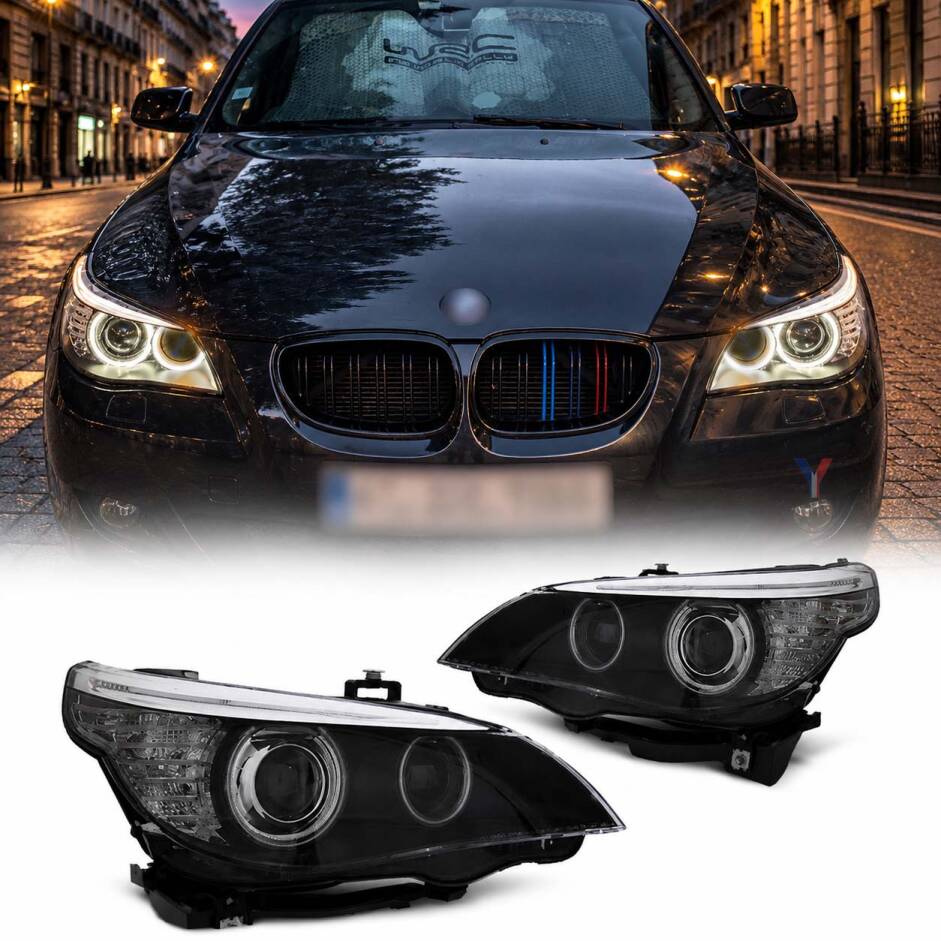 2 Phares avant BMW Serie 5 E60/E61 Xenon Angel Eyes CCFL 05-07 - Noir