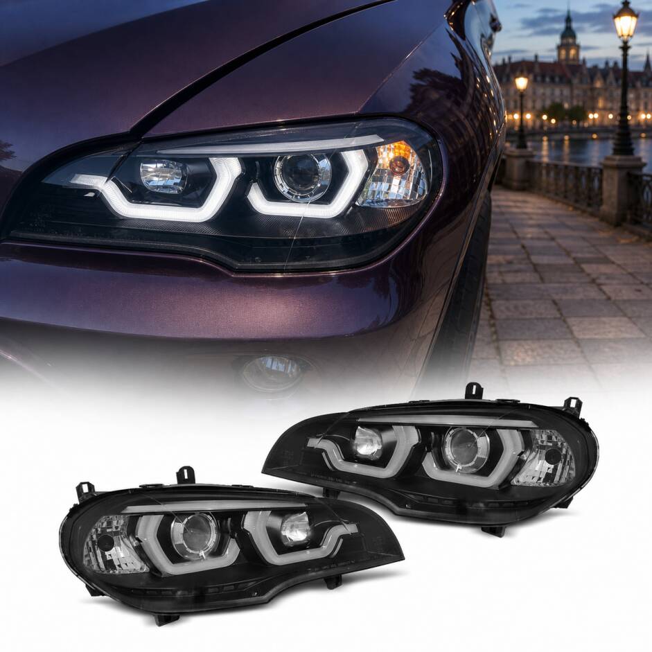 2 Phares halogene BMW X5 E70 Angel Eyes iconic LED 07-13 - Noir
