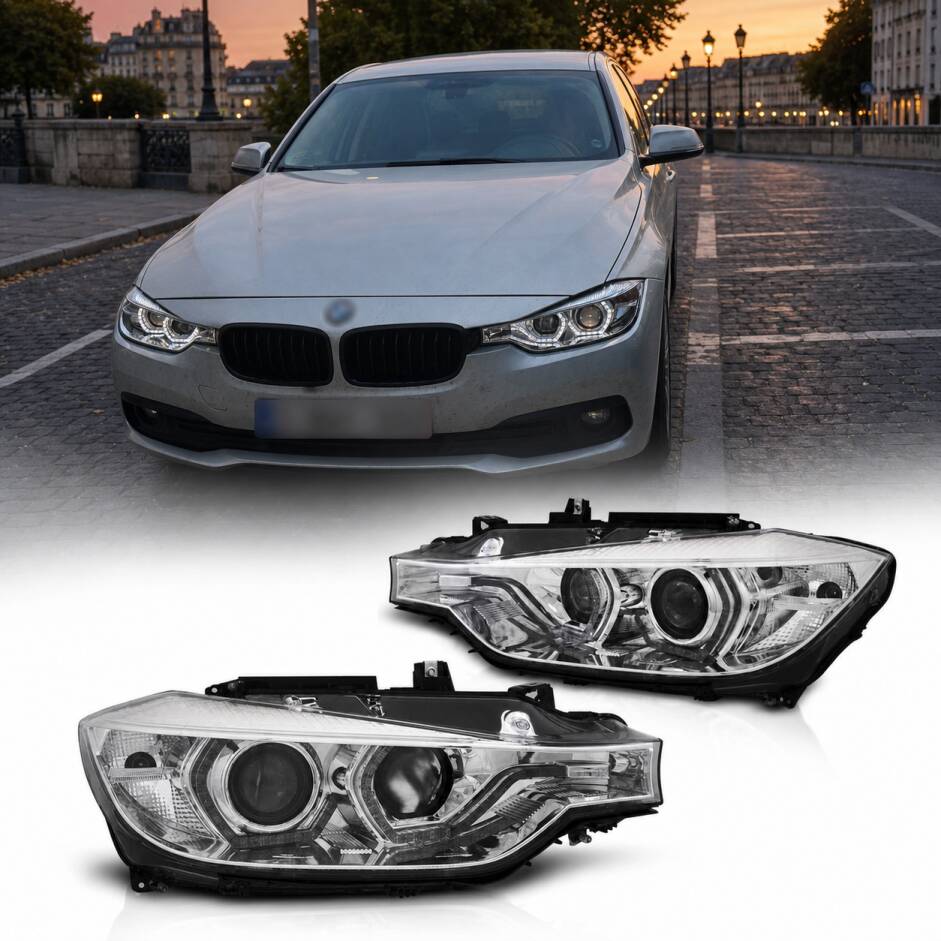 2 Phares avant BMW Serie 3 F30 F31 LCI Angel Eyes LED 15-18 - Chrome
