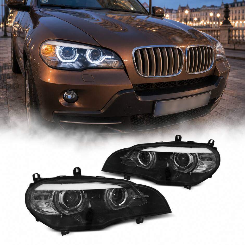 2 Phares xenon BMW X5 E70 Angel Eyes LED 07-13 - Noir