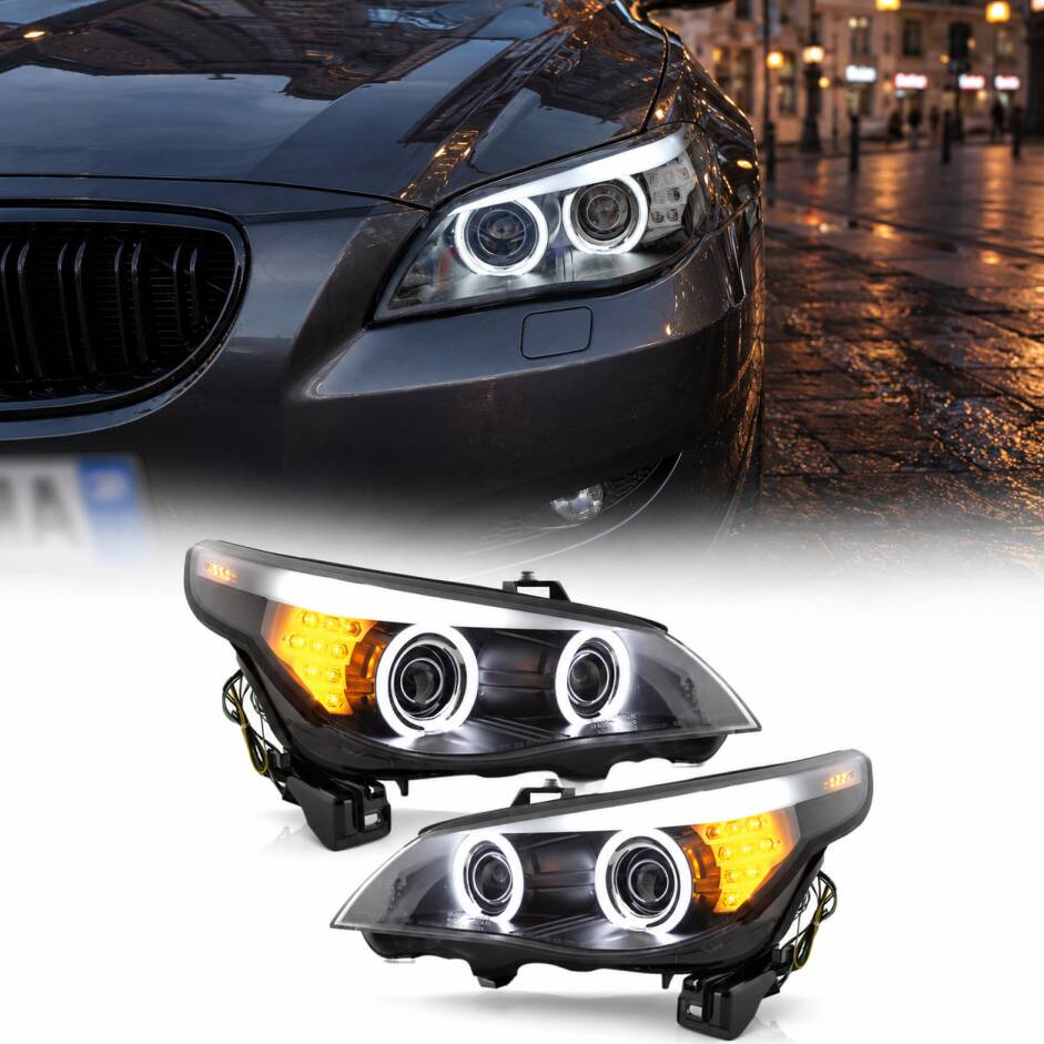 2 Phares avant BMW Serie 5 E60/E61 Xenon D1S Angel Eyes CCFL 05-07 - Noir