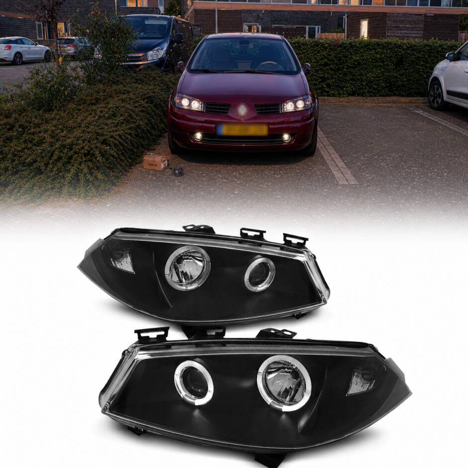 2 Phares avant Renault Megane 2 02-05 Angel Eyes LED - Noir