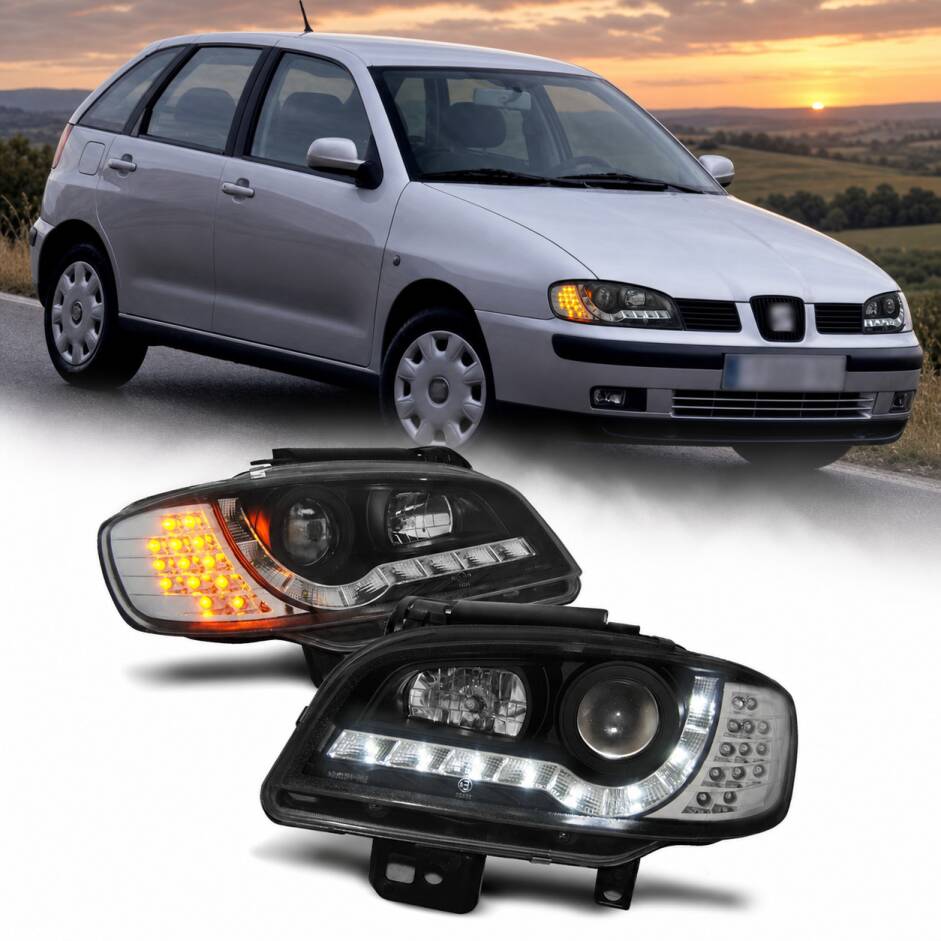 2 Phares SEAT Ibiza / Cordoba 99-02 - Devil LED - Cligno LED - Noir