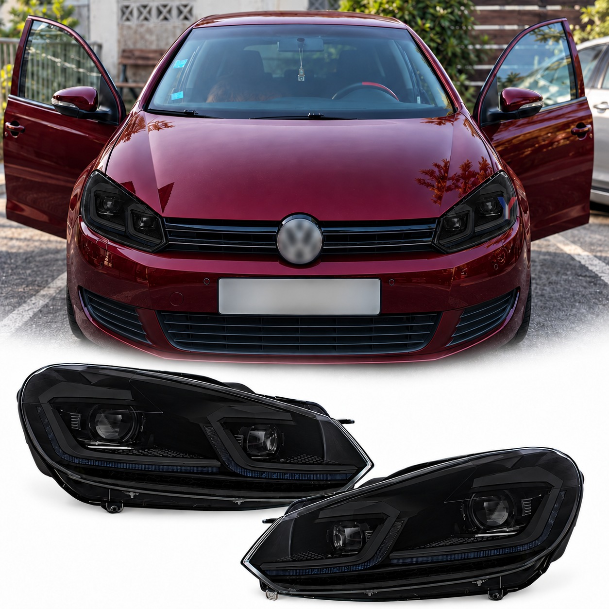 2 Phares avant VW GOLF 6 LED 08-13 look facelift G7.5 black - dynamiques