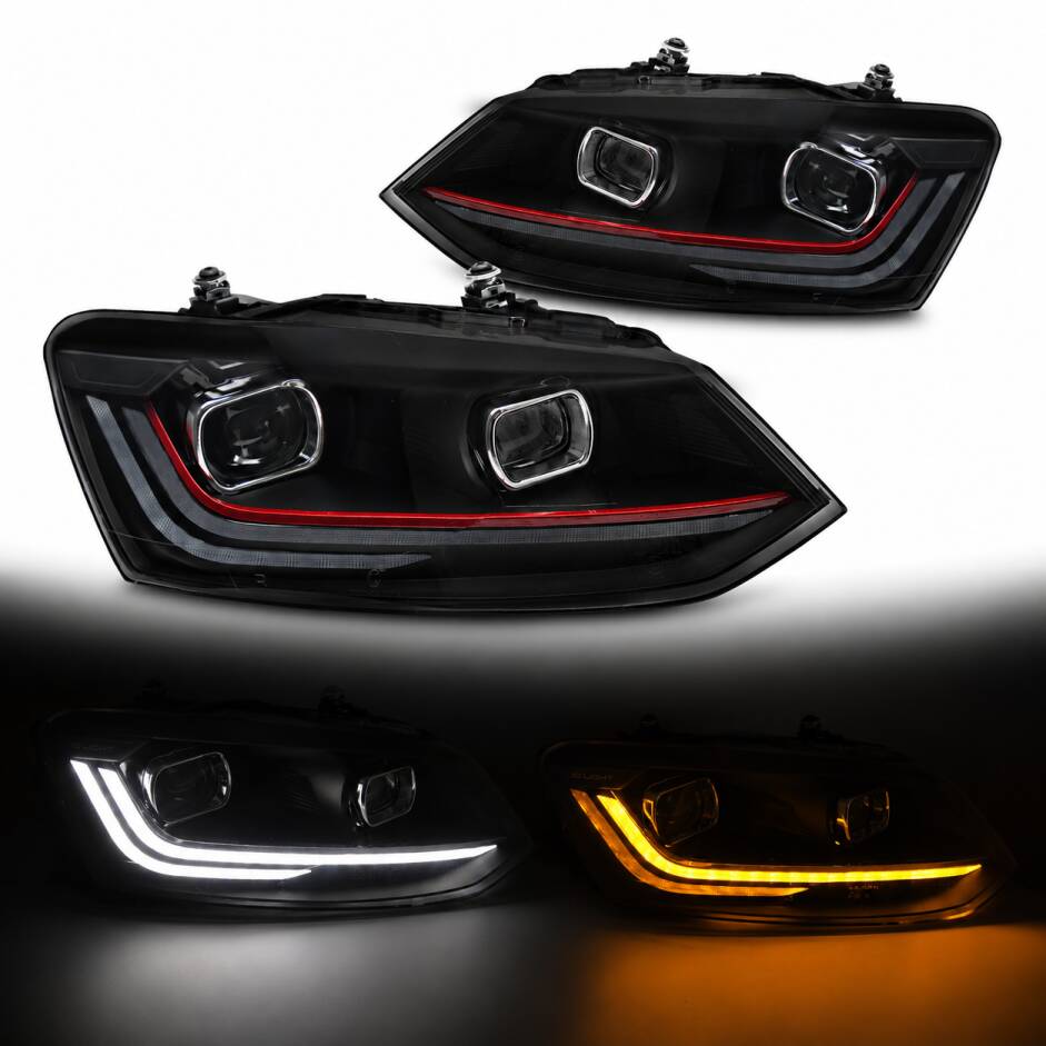 2 Phares VW Polo 6R 6C  10-17 - look Matrix LED look GTI - Noir Rouge