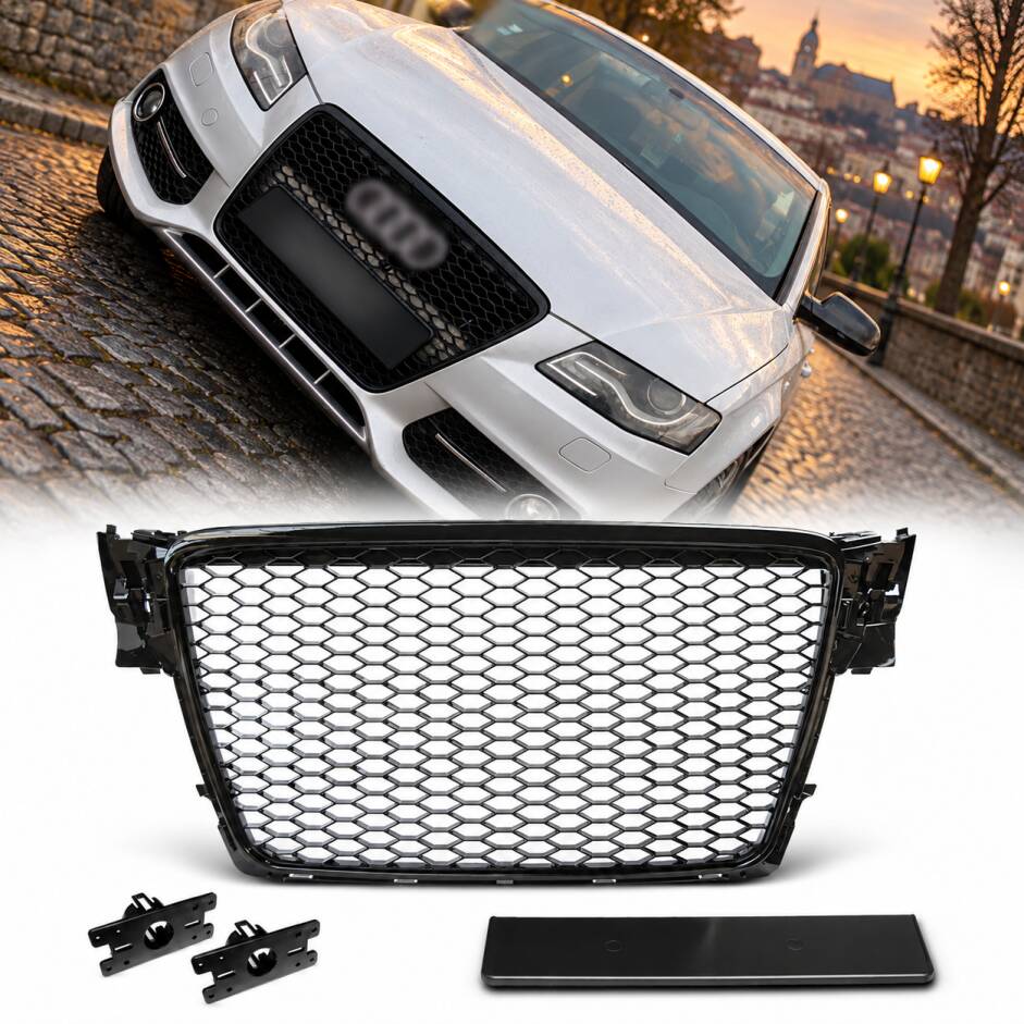 Grille calandre Audi A4 B8 08-11 - noir laque - look RS4