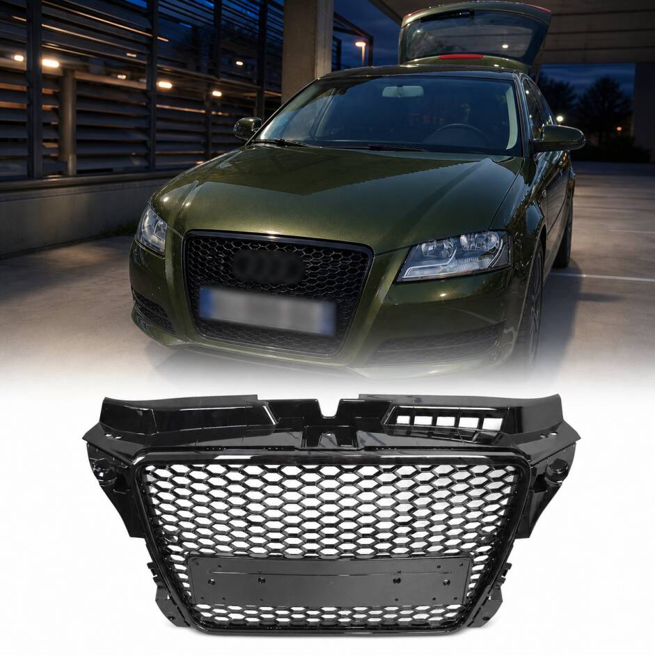 Grille calandre Audi A3 8P 08-12 - Nid d'abeille RS3 - Noir laqué