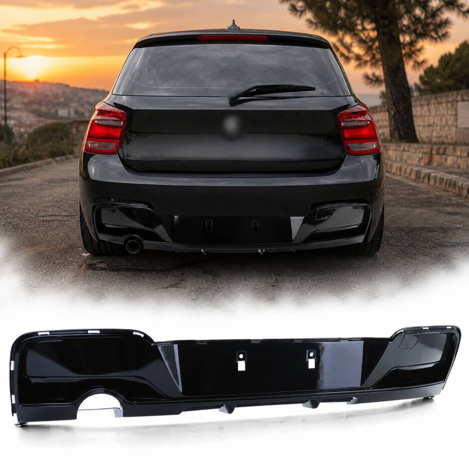 Diffuseur arriere BMW serie 1 F20 F21 phase 1 sortie simple noir brillant