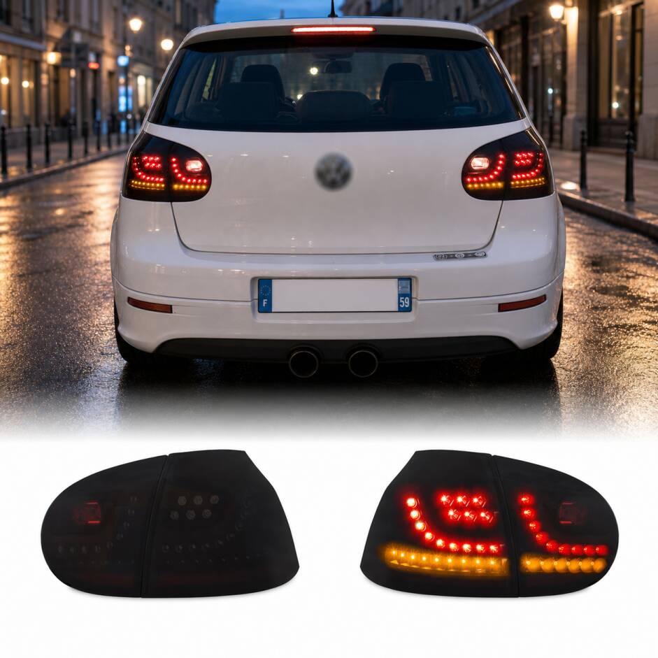 2 Feux arriere VW Golf 5 03-08 LED dynamiques LTI look G6 - Noir