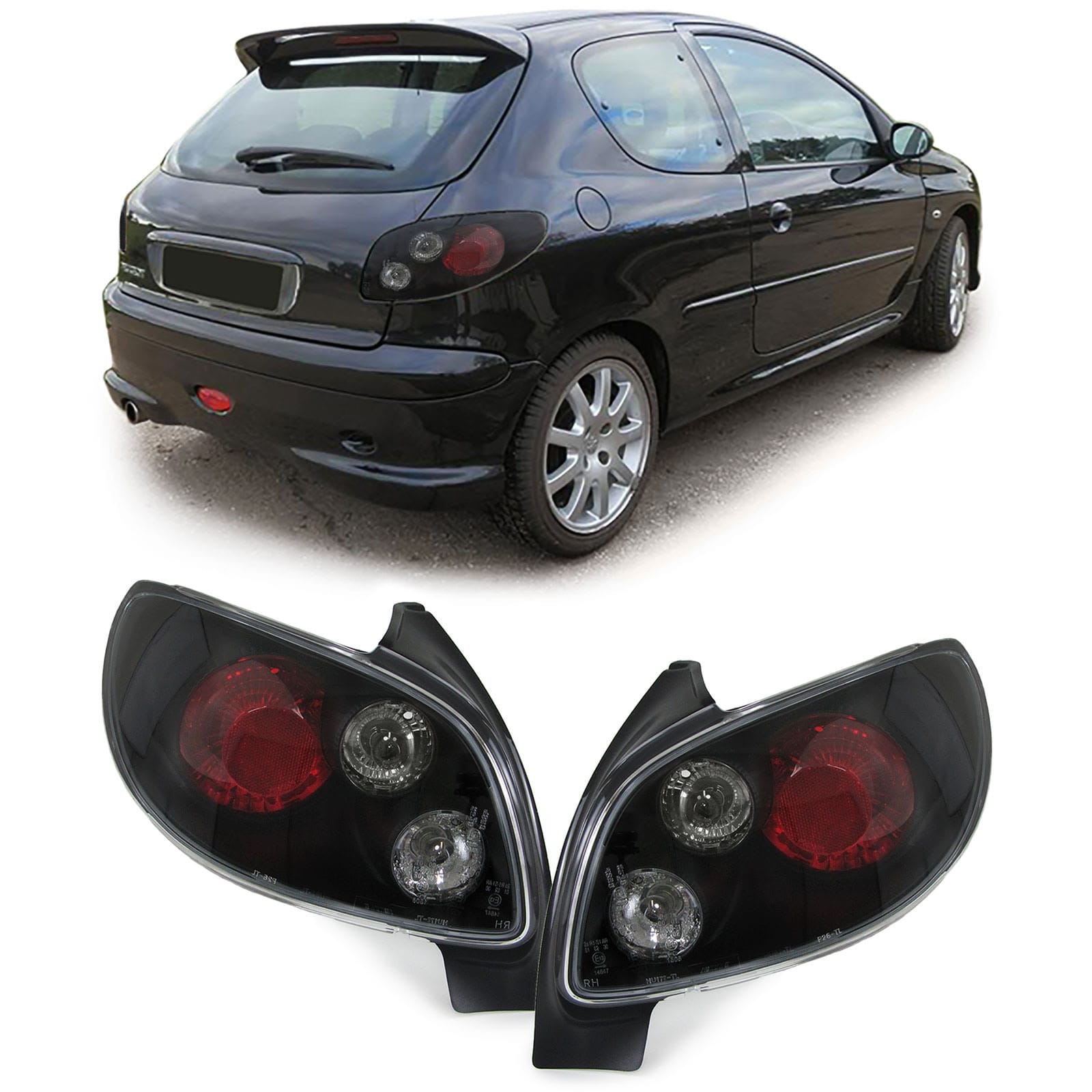 Paire De Feux Arrière LED Fumés Pour Peugeot 206 (1998-2006) - Style Barre - Neufs