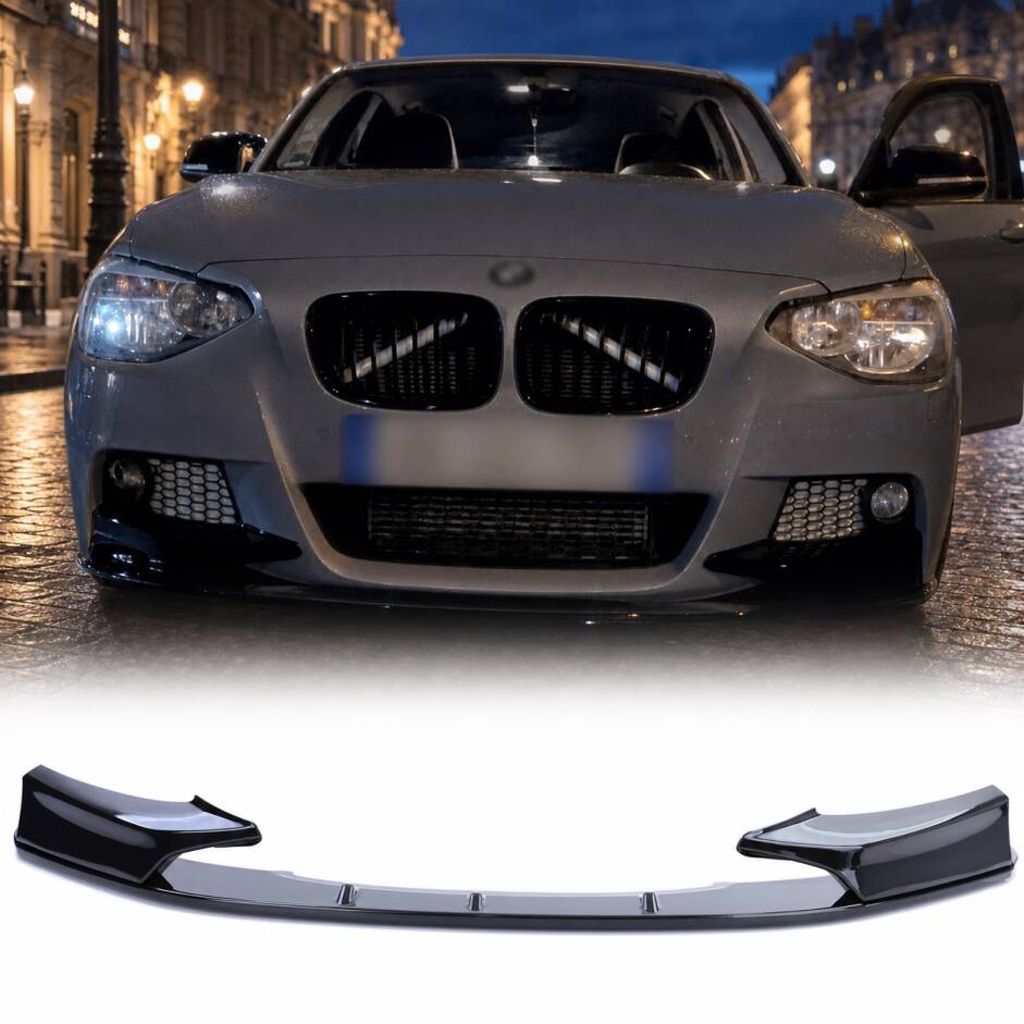 Spoiler lame de pare choc - BMW Serie 1 F20 F21 10-14 1 piece - look mperf - noir brillant