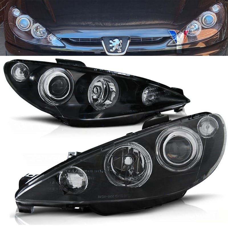 Casquettes De Phares Pour Peugeot 206 - En ABS à Peindre, Look Sportif 'yeux Méchants', Collage Facile