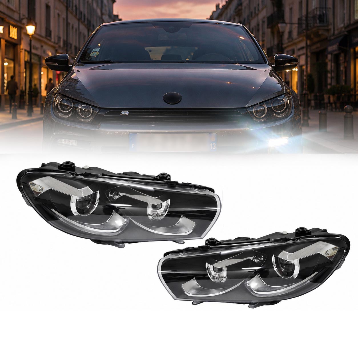 2 Phares fullLED avant VW Scirocco Halogene 08-14  - Noir