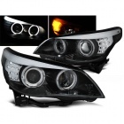 2 Phares avant BMW Serie 5 E60/E61 halogene Angel Eyes LED 03-07 - Noir