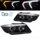 2 Phares fullLED BMW Serie 3 E90 E91 Angel Eyes LED 05-12 look Iconic 2 - Noir
