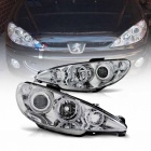 2 Phares avant Peugeot 206 Angel Eyes jaune - Chrome