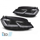 2 Phares avant VW Golf 7 12-17 - FullLED- Chrome Noir - Dynamiques