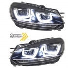 2 Phares avant VW GOLF 6 3D LED 08-13 Noir+chrome - dynamiques
