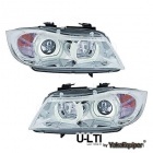 2 Phares BMW Serie 3 E90 E91 Angel Eyes LED U-LTI 05-08 - Chrome