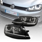 2 Phares avant VW Golf 7 - 3D LED - Noir + chrome
