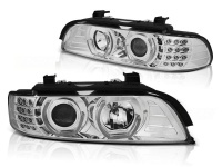 2 Phares avant BMW Serie 5 E39 95-03 Angel Eyes 3D LED - Chrome