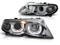 2 Phares avant BMW 3D LED E46 Berline Angel Eyes - Chrome