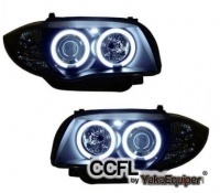 2 Phares avant BMW Serie 1 E81 E82 E87 Angel Eyes CCFL 04 et + - Noir