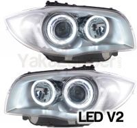2 Phares avant BMW Serie 1 E81 E82 E87 Angel Eyes LED V2 DEPO 04 et + - Gris
