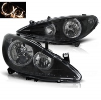 2 Phares avant Peugeot 307 01-05 Angel Eyes jaune - Noir