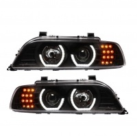 2 Phares avant BMW Serie 5 E39 95-03 Angel Eyes 3D LED - Noir