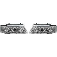 2 Phares avant VW Passat B5 (3B) Angel Eyes LED- 96-00 - Chrome