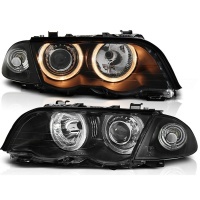 2 Phares avant angel eyes jaune - BMW E46 98-01 - Noir