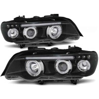 2 Phares avant BMW E53 X5 Angel Eyes - Noir